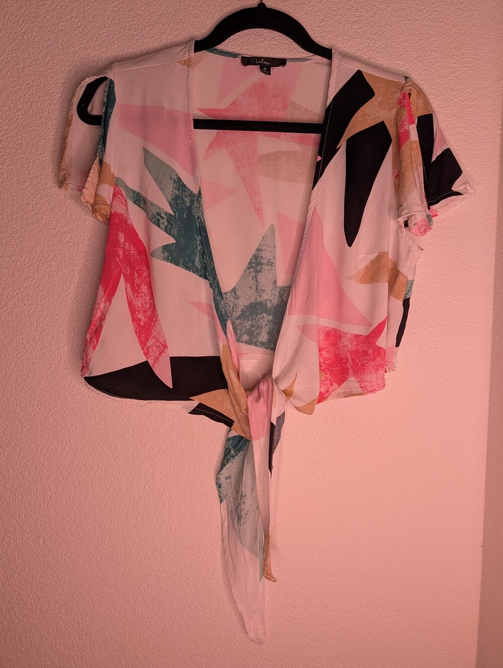 Lulus Women's Tie Crop Top M Abstract Print Retro Festival Summer Boho Vacation
